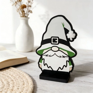 Nordic wooden St. Patrick's Day gnome decorative LED night light on a black base