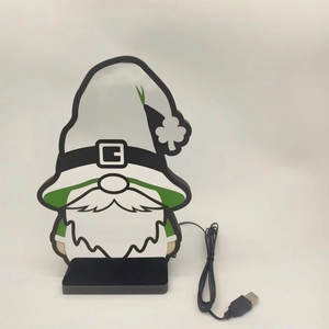 Saint Patrick's Day gnome decorative night light with green clover hat and USB cable