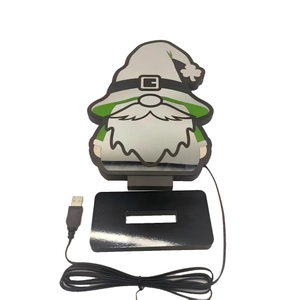 Saint Patricks Day gnome desk lamp with green clover hat and USB powered base
