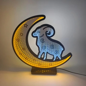 Infinity mirror moon lamp with Aries silhouette and creative LED tunnel light effect