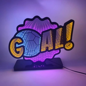 Infinity mirror LED lamp with GOAL text and soccer design for home party decor
