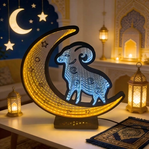 LED Infinity Mirror Tunnel Light Moon Sheep Design Ramadan Eid Mubarak Festival Decor 3D Visual Atmosphere USB Night Lamp
