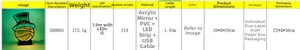 Detailed spec sheet for green hat basketball mirror lamp with USB power cord info