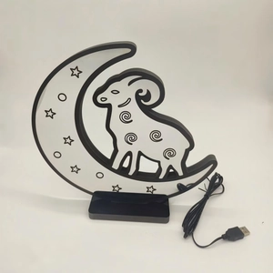 Detail of moon and sheep LED tunnel light with black base and USB power cable