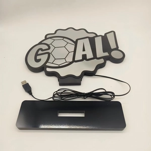 Detail view of GOAL! LED neon sign with soccer pattern, USB cable and base stand