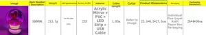 Detailed specifications of heart-shaped LED tunnel light with dimensions and features