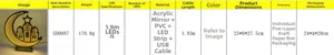 Detailed specification sheet for LED moon castle lamp with dimensions and USB cable details