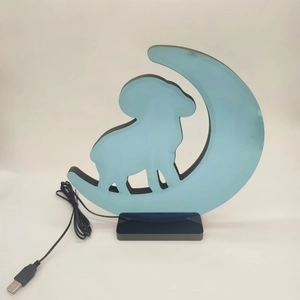 Creative LED crescent moon tunnel lamp with sheep silhouette and black USB base