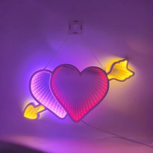 Lampe miroir tunnel LED en forme de cœur avec effet de lumière néon 3D infini