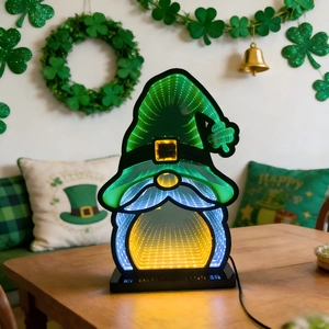 Gnome Infinity Mirror Light St Patricks Day Decoration LED Shamrock Neon Sign For Home Party Desk Ornament USB Powered