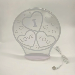 3D heart-shaped LED infinity tunnel lamp with I Love You engraving on acrylic base