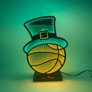 Infinity mirror LED lamp in green hat shape with deep tunnel light effect and black base