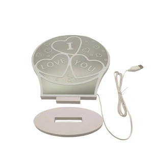 USB powered LED heart tunnel lamp with I LOVE YOU engraving on a sleek acrylic panel