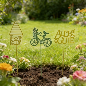 Hollow Out Metal Garden Iron Flower Pot Stakes Decorative Set Butterfly Bicycle House Garden Decor German Alles Gute Ornaments