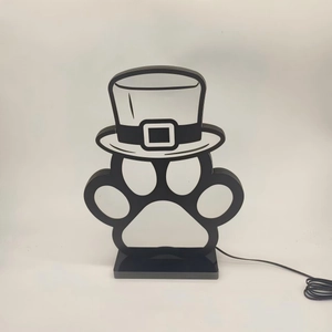 St. Patrick's Day Katzenpfoten Neonlicht mit schwarzem Zylinder und Standfuß Deko