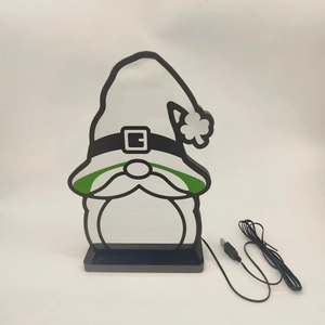 St. Patrick's Day gnome LED neon light with green shamrock hat and USB powered base