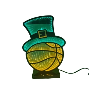Macro view of St. Patrick's Day basketball neon infinity mirror lamp with LED tunnel effect