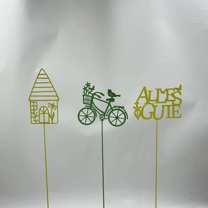 Garden metal signs set with Alles Gute text, bird on bicycle, and house motifs for yard decor