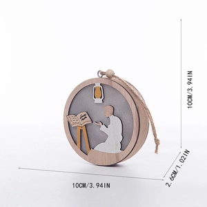 Detail of 3D layered wooden Ramadan hanging ornament showing 10cm diameter and thickness