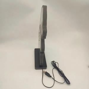 Detail view of St. Patrick's Day LED mirror light with USB power cable and black base