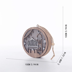 Detailed dimensions of 10cm diameter wooden Islamic mosque ornament with hanging rope