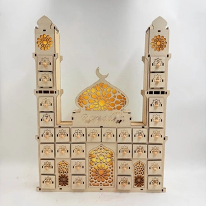 Wooden Ramadan advent calendar with 30 drawers and mosque-shaped LED light design