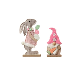 Easter felt bunny and gnome set with colorful eggs and carrot on wooden stands
