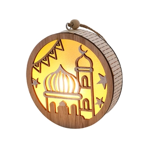 Nordic wooden glowing ornament with Ramadan moon and mosque design for festive home decor