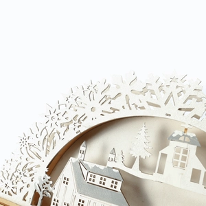 Wooden Christmas LED bridge light with laser-cut village scene and snowflake frame