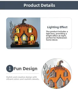 Detailed view of Halloween pumpkin house LED light with silhouette of cat and fence