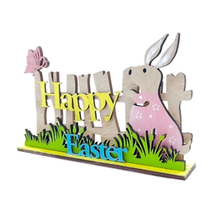 Creative multi-layer wooden Easter bunny desk ornament with Happy Easter greeting