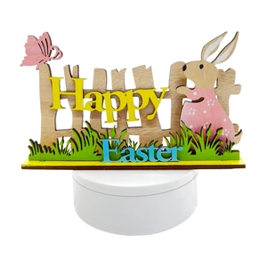 Creative wooden Happy Easter desktop ornament with rabbit and fence garden decoration