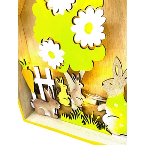 LED Ostern Holz Deko Leuchtbox mit 3D Hasen und Baum Motiven für Zuhause