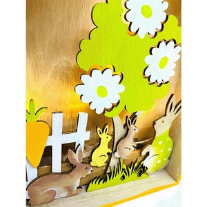 Oster-Holzdeko mit LED-Beleuchtung, Hase und Karotte, mehrlagiges Design für Zuhause