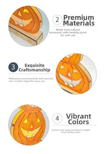 Close-up of laser-cut boxwood Halloween pumpkin with spider base and painted finish