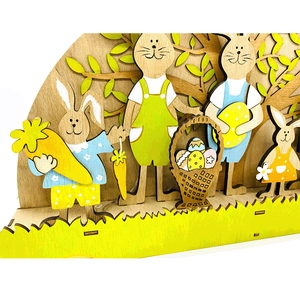 Décoration de Pâques en bois avec lapin LED et arbre à œufs colorés faits main