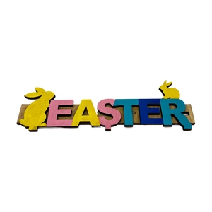 Creative wooden Easter letter ornament with colorful bunny silhouettes for home decor