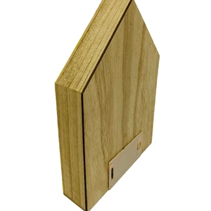 LED wooden Easter house ornament with rabbit design and clear natural wood grain texture