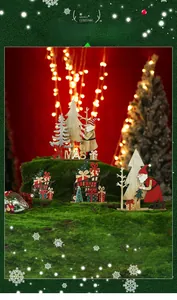 Detailed view of painted wooden Santa figurines with XMAS text on decorative moss