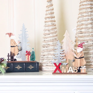 Handcrafted wooden Santa Claus desk ornament with XMAS lettering and festive scene