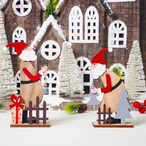 Nordic wooden Santa Claus tabletop ornaments with red accents and small bell details
