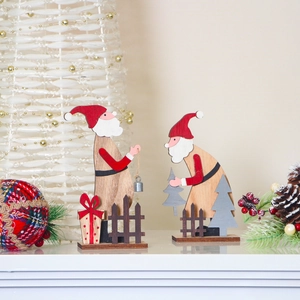 Two-piece Nordic wooden Santa Claus desktop ornaments with Christmas tree and gift box