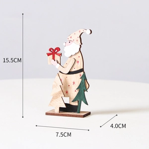 Detailed view of wooden Santa Claus ornament with 15.5cm height and dimension markers