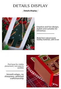 Detail view of wooden Christmas ornament with cut-out tree and red bell decoration