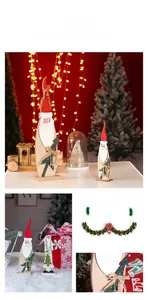 Détail du Père Noël en bois de 41 cm avec chapeau rouge et mini sapin décoratif