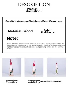 Dimensions détaillées de trois tailles de décorations de Noël en bois peintes à la main