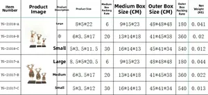 Detailed size chart for Christmas wooden reindeer ornaments showing dimensions and weight
