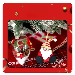 Close-up of decorative Christmas tree ornaments with wooden Santa and pine cone bulb