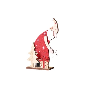 Nordic wooden Santa Claus tabletop ornament with gift box and tree on a base