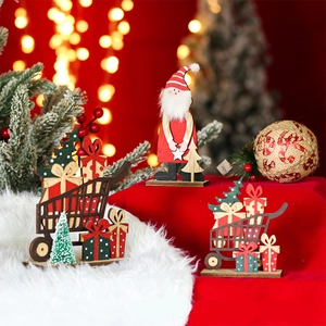 Christmas Wooden Santa Desktop Ornament Painted Xmas Tree Gift Box Decoration For Home Table Holiday Decor Gifts